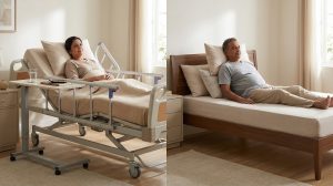 Hospital bed and regular bed comparison for post-surgery recovery at home